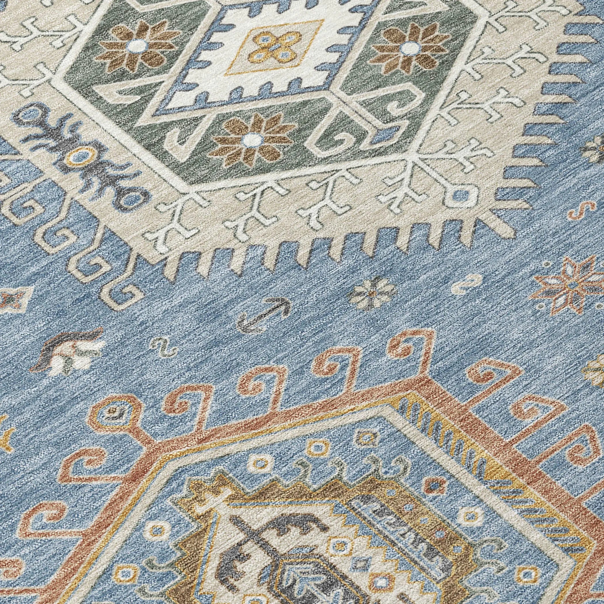 10' X 14' Denim Blue And Beige Tribal Washable Indoor Outdoor Area Rug Homeroots Outdoor