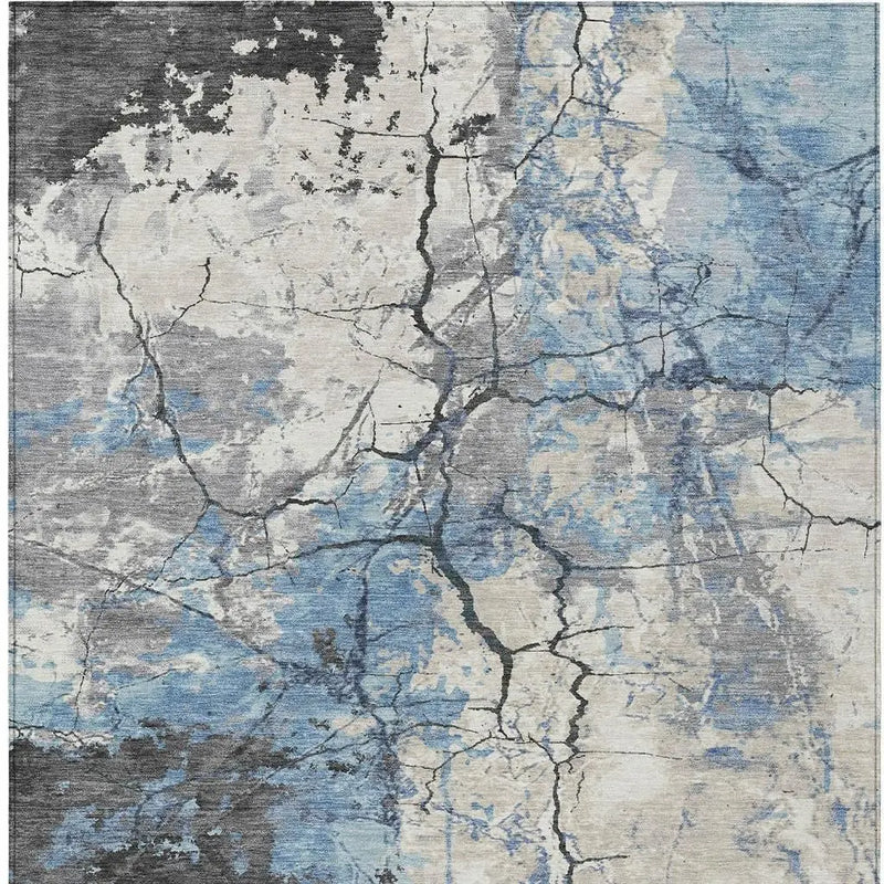 10' X 14' Denim Blue And Blue Abstract Washable Indoor Outdoor Area Rug Homeroots Outdoor