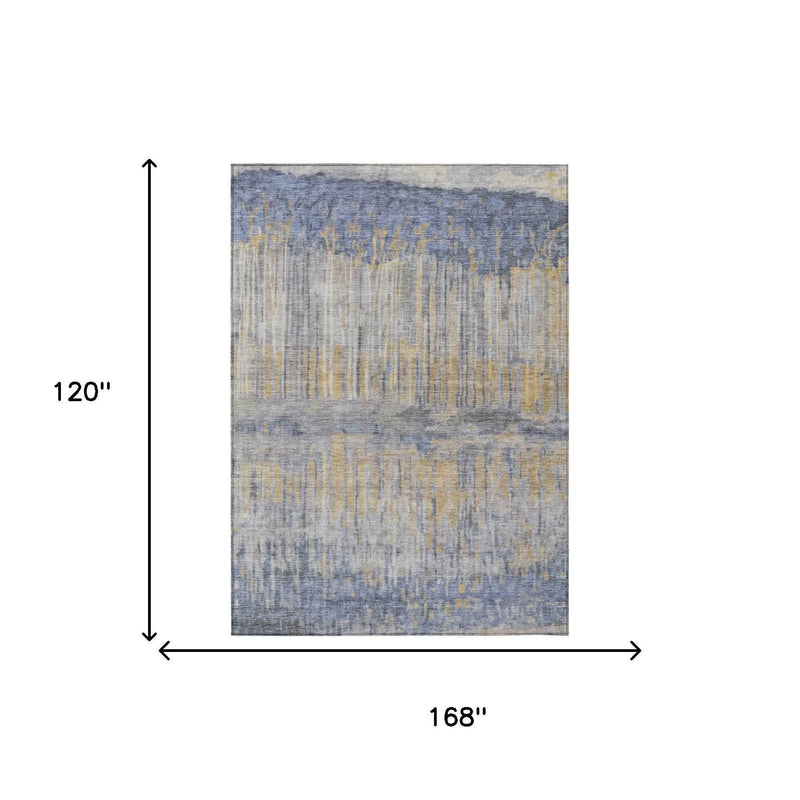 10' X 14' Denim Blue And Blue Abstract Washable Indoor Outdoor Area Rug Homeroots Outdoor