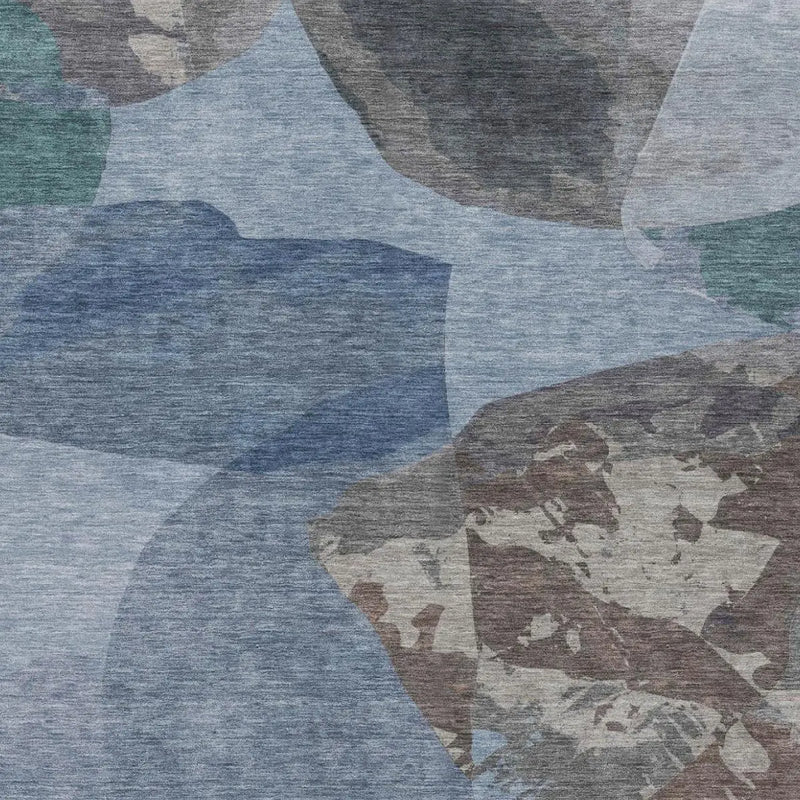 10' X 14' Denim Blue And Blue Abstract Washable Indoor Outdoor Area Rug Homeroots Outdoor