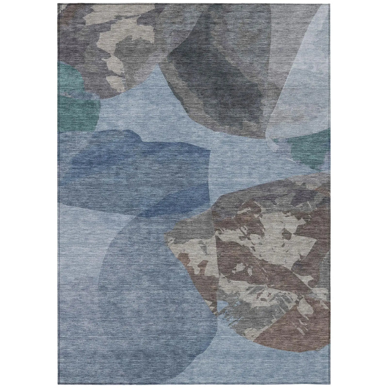 10' X 14' Denim Blue And Blue Abstract Washable Indoor Outdoor Area Rug Homeroots Outdoor