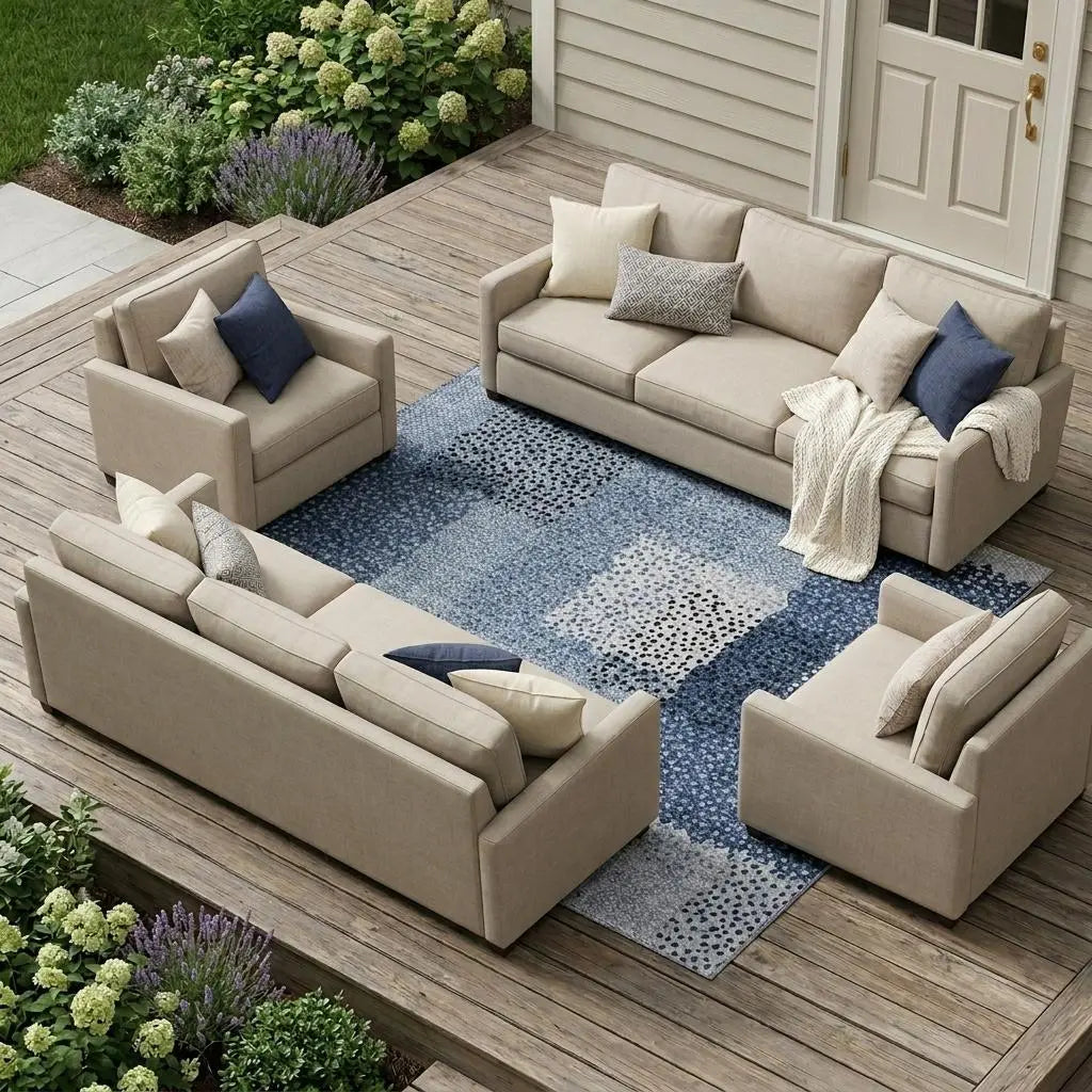 10' X 14' Denim Blue And Blue Abstract Washable Indoor Outdoor Area Rug Homeroots Outdoor