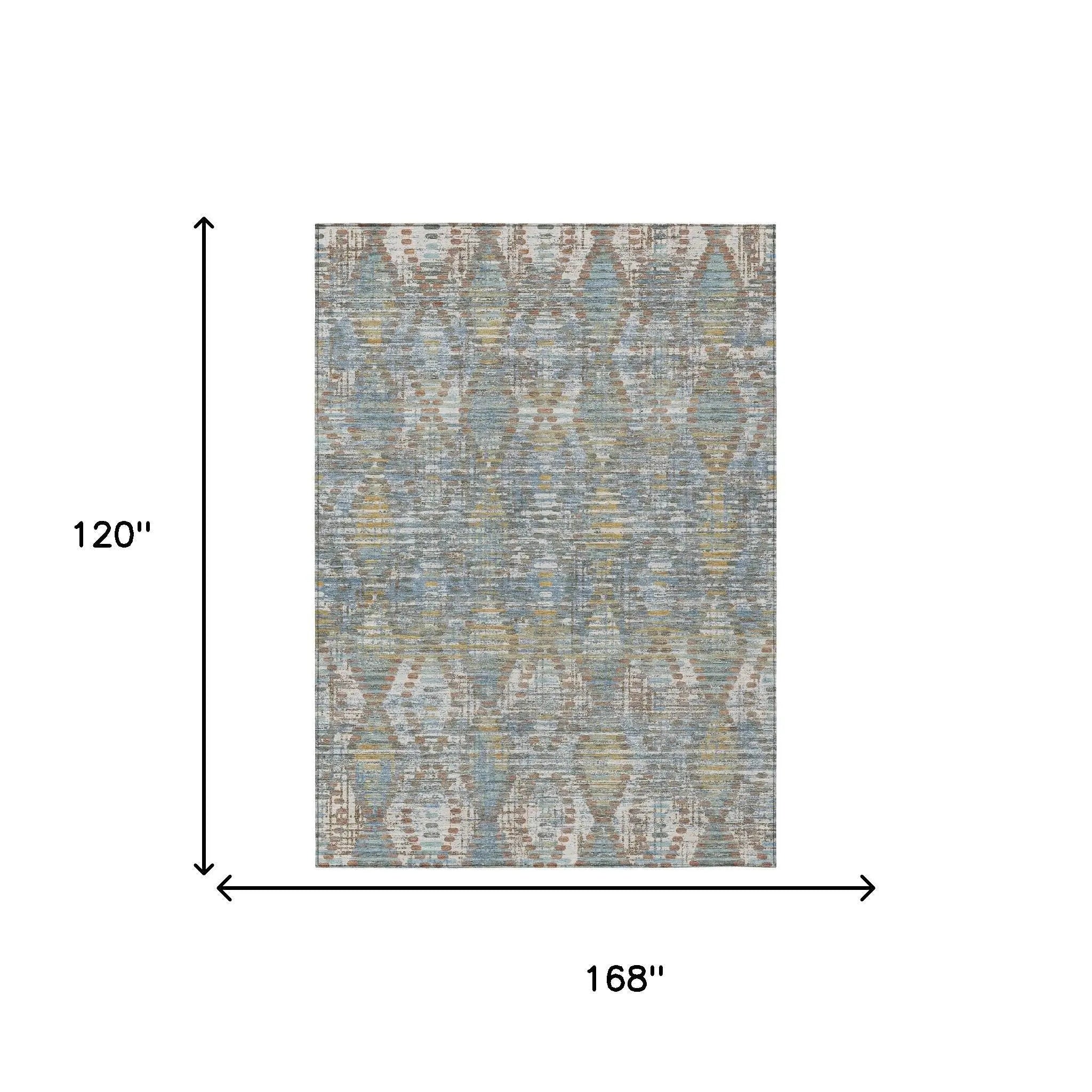 10' X 14' Denim Blue And Blue Floral Medallion Washable Indoor Outdoor Area Rug Homeroots Outdoor