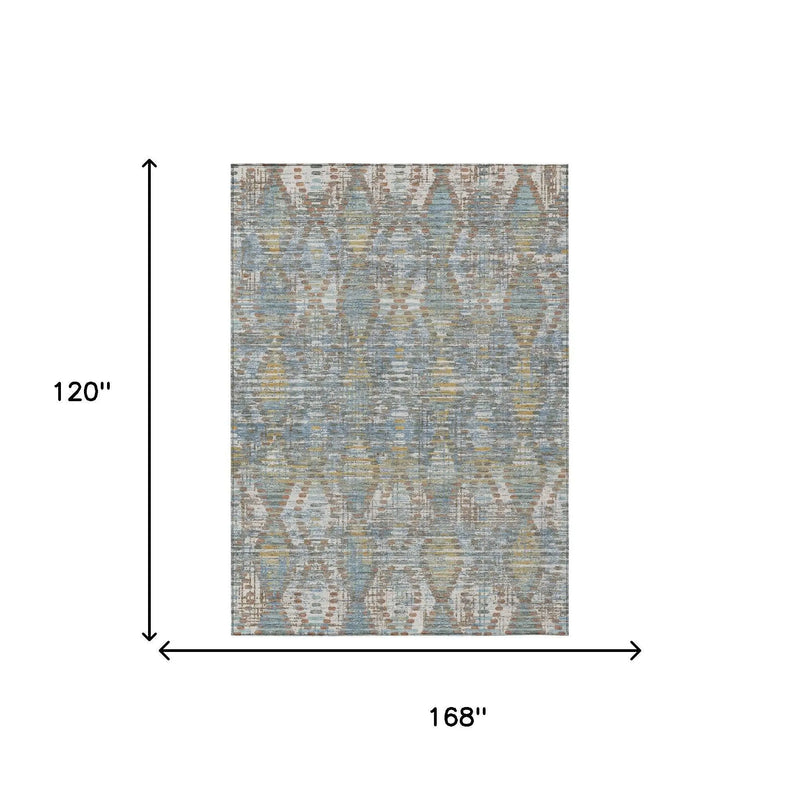 10' X 14' Denim Blue And Blue Floral Medallion Washable Indoor Outdoor Area Rug Homeroots Outdoor