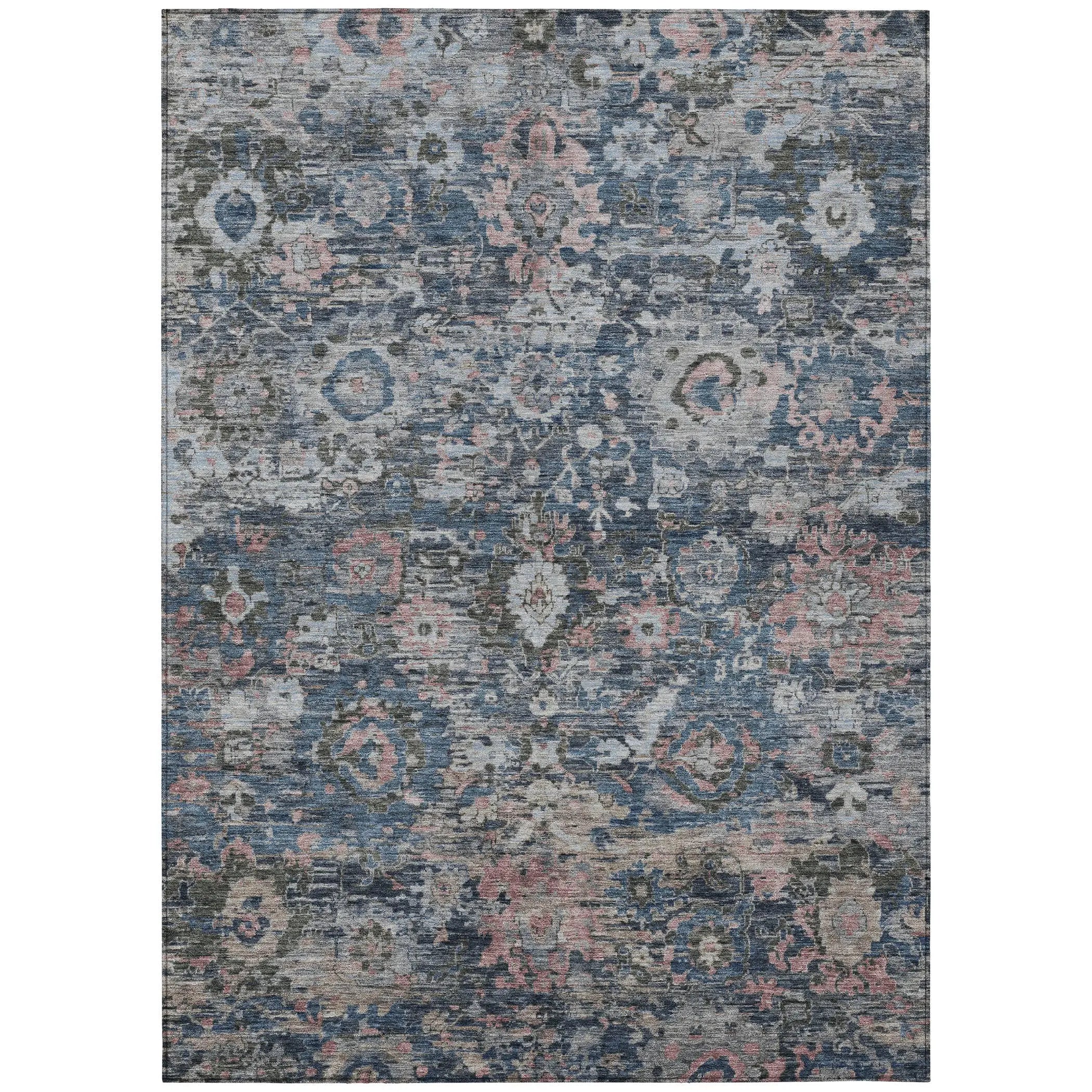 10' X 14' Denim Blue And Blue Floral Washable Indoor Outdoor Area Rug Homeroots Outdoor