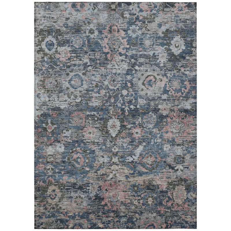 10' X 14' Denim Blue And Blue Floral Washable Indoor Outdoor Area Rug Homeroots Outdoor