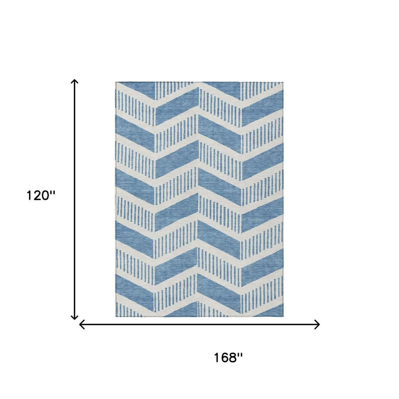 10' X 14' Denim Blue And Blue Geometric Washable Indoor Outdoor Area Rug Homeroots Outdoor