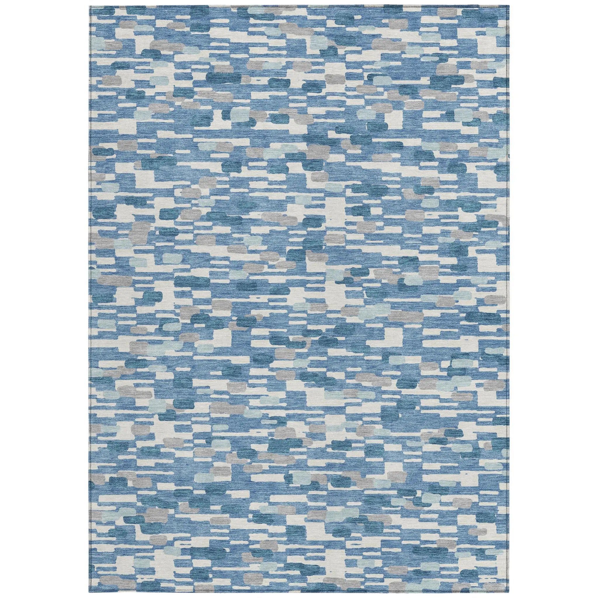 10' X 14' Denim Blue And Blue Geometric Washable Indoor Outdoor Area Rug Homeroots Outdoor