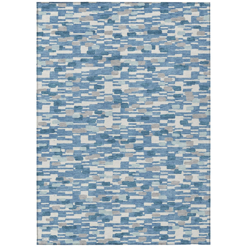 10' X 14' Denim Blue And Blue Geometric Washable Indoor Outdoor Area Rug Homeroots Outdoor