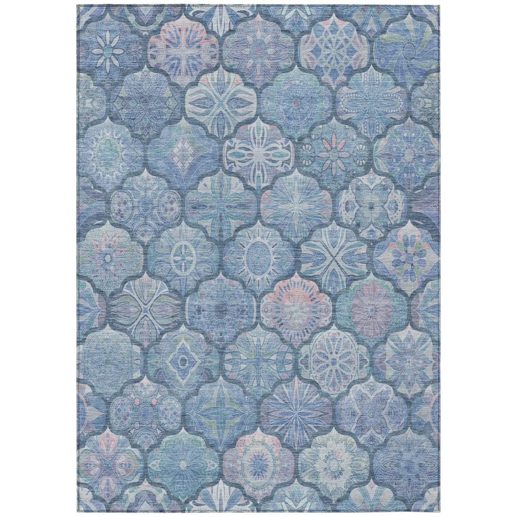 10' X 14' Denim Blue And Blue Ogee Washable Indoor Outdoor Area Rug Homeroots Outdoor