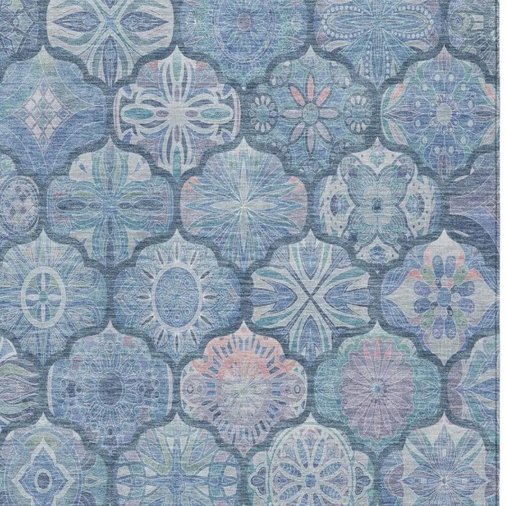 10' X 14' Denim Blue And Blue Ogee Washable Indoor Outdoor Area Rug Homeroots Outdoor