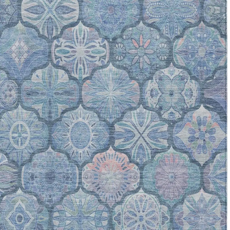10' X 14' Denim Blue And Blue Ogee Washable Indoor Outdoor Area Rug Homeroots Outdoor