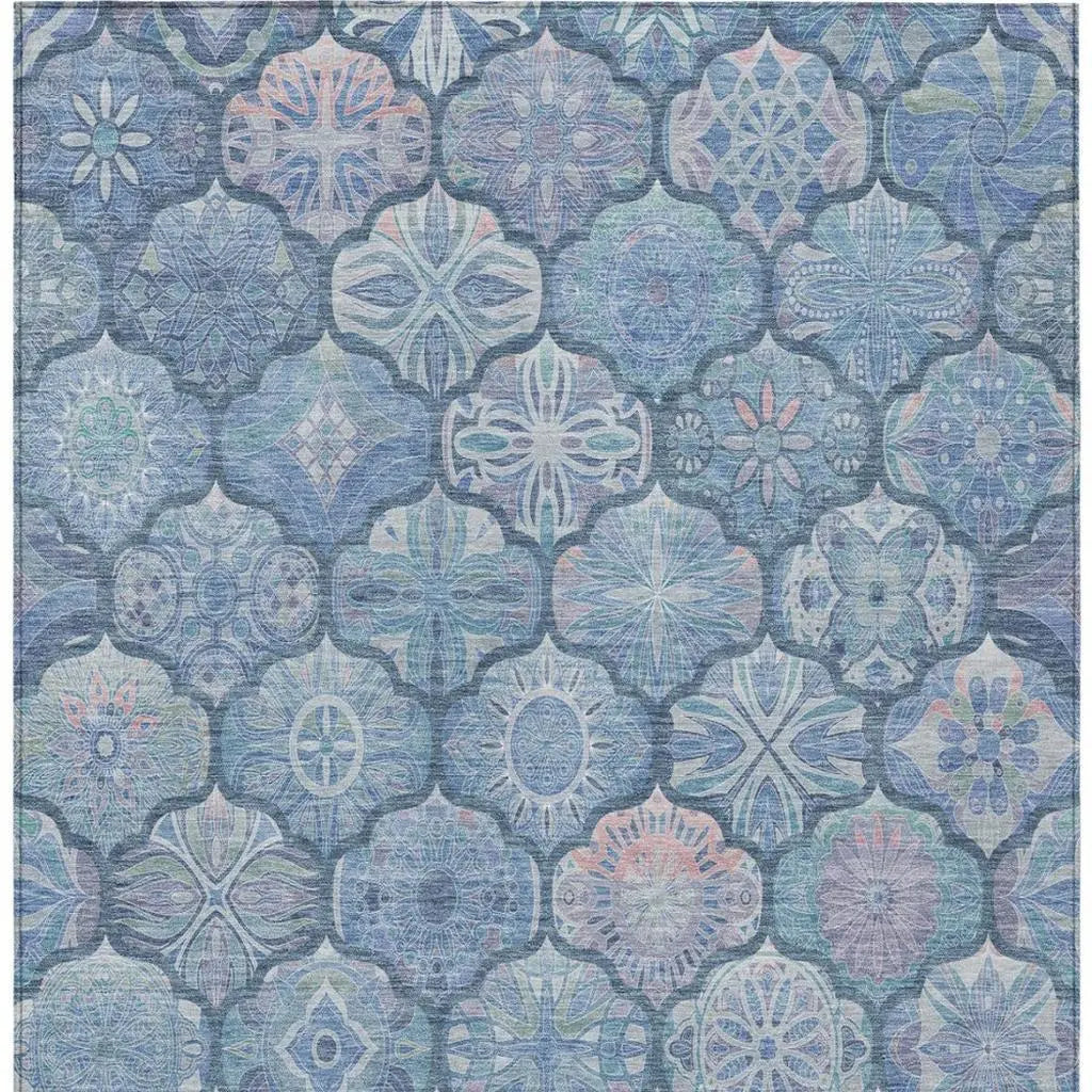 10' X 14' Denim Blue And Blue Ogee Washable Indoor Outdoor Area Rug Homeroots Outdoor
