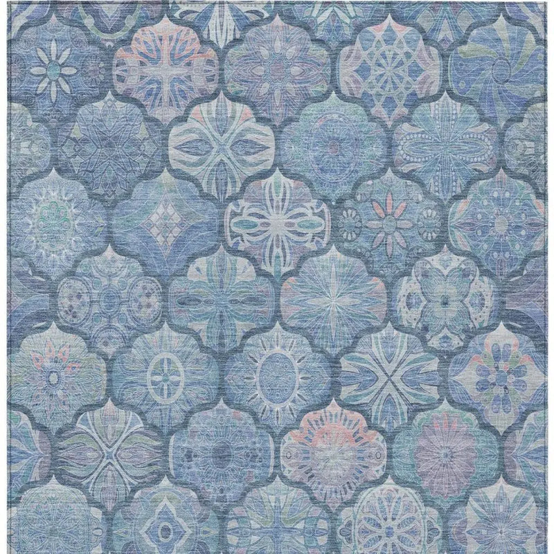 10' X 14' Denim Blue And Blue Ogee Washable Indoor Outdoor Area Rug Homeroots Outdoor