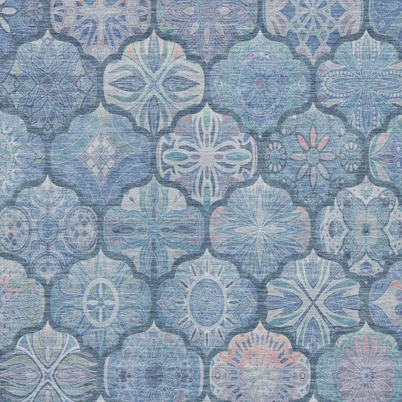 10' X 14' Denim Blue And Blue Ogee Washable Indoor Outdoor Area Rug Homeroots Outdoor