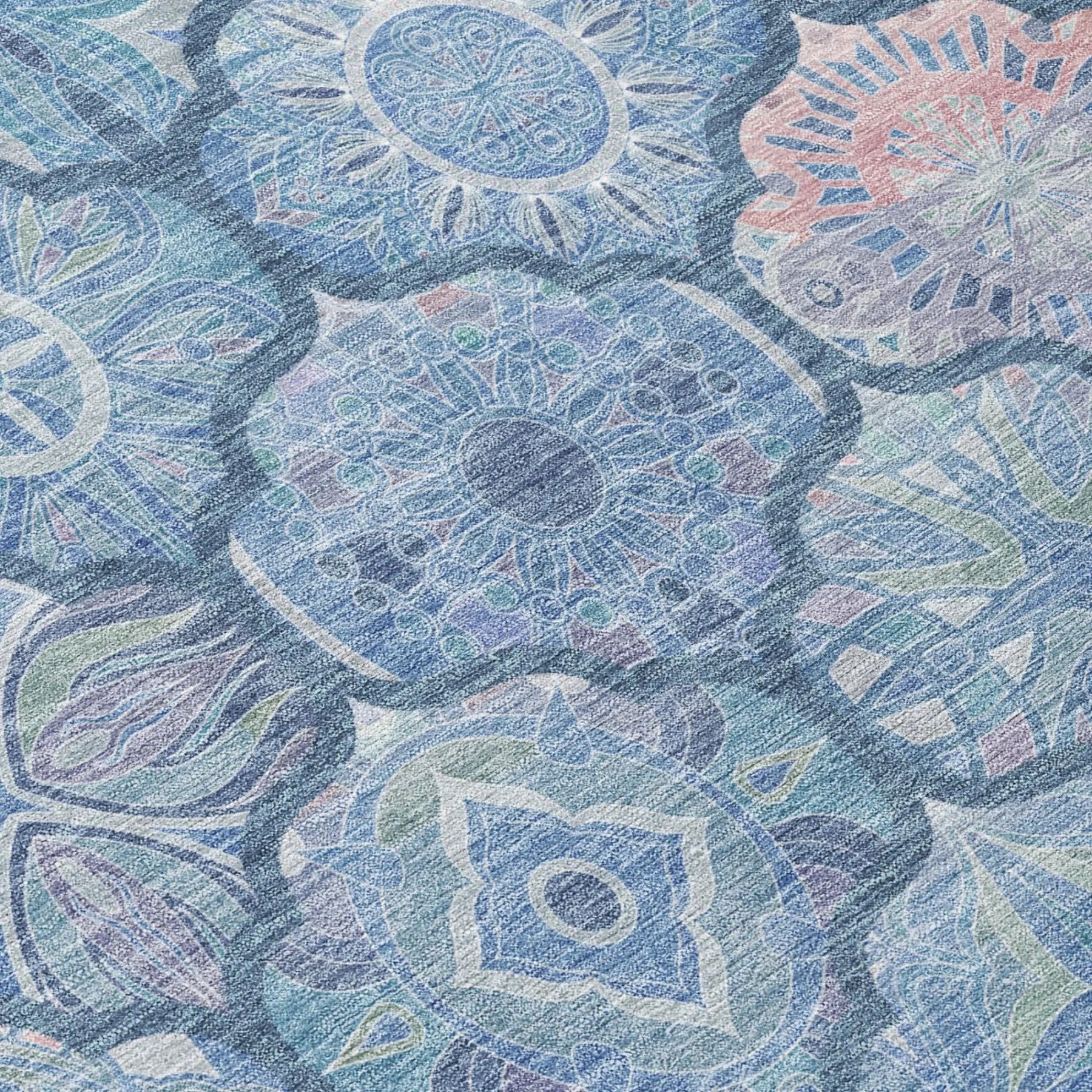 10' X 14' Denim Blue And Blue Ogee Washable Indoor Outdoor Area Rug Homeroots Outdoor