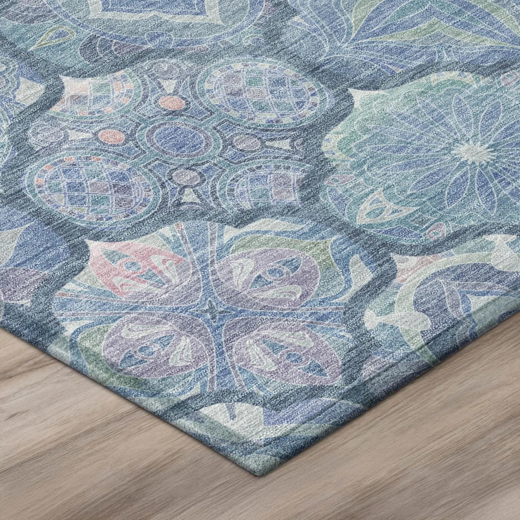 10' X 14' Denim Blue And Blue Ogee Washable Indoor Outdoor Area Rug Homeroots Outdoor