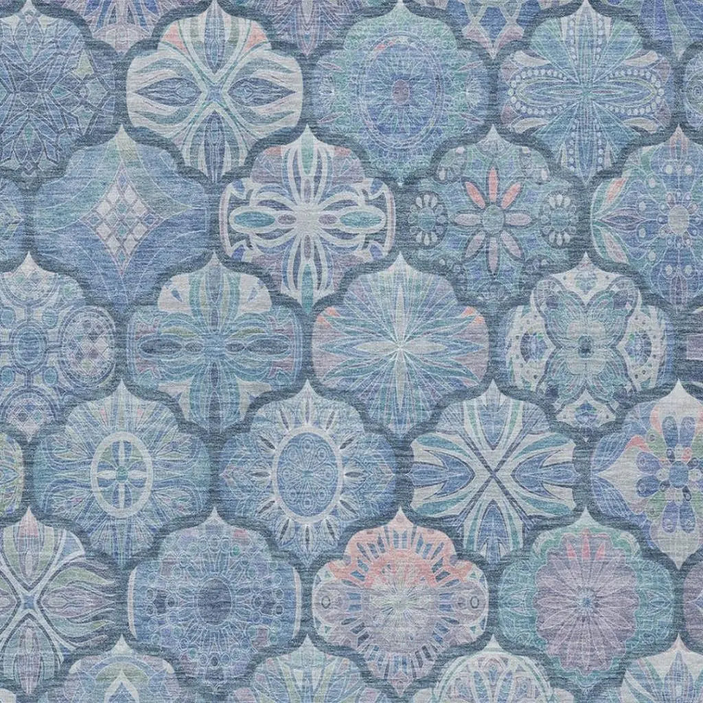 10' X 14' Denim Blue And Blue Ogee Washable Indoor Outdoor Area Rug Homeroots Outdoor