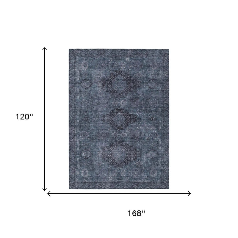 10' X 14' Denim Blue And Blue Oriental Washable Indoor Outdoor Area Rug Homeroots Outdoor