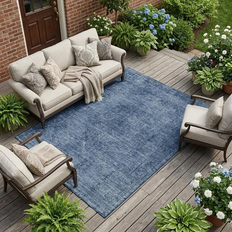 10' X 14' Denim Blue And Blue Oriental Washable Indoor Outdoor Area Rug Homeroots Outdoor