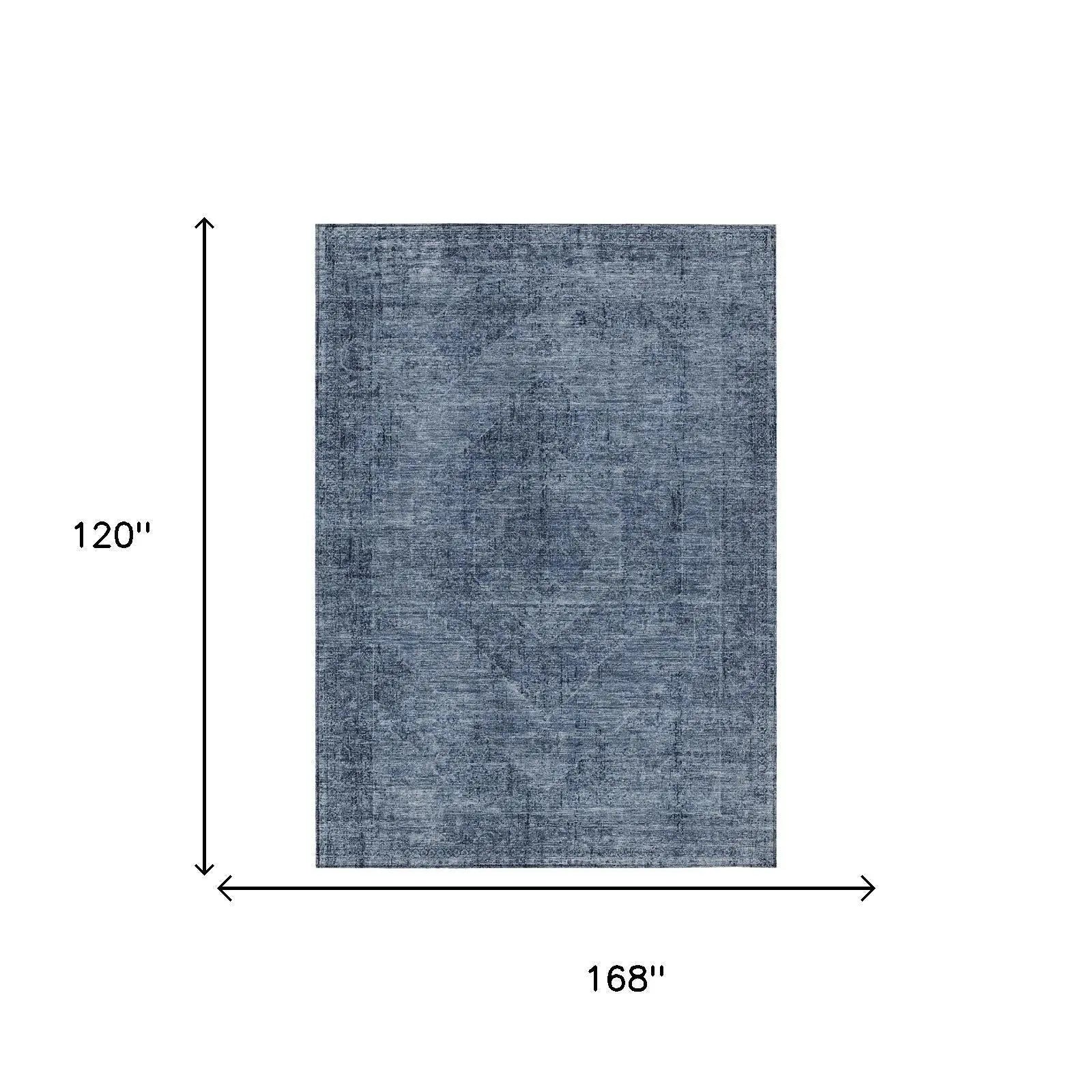 10' X 14' Denim Blue And Blue Oriental Washable Indoor Outdoor Area Rug Homeroots Outdoor