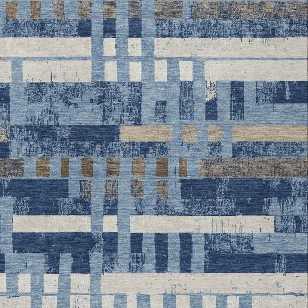 10' X 14' Denim Blue And Blue Striped Washable Indoor Outdoor Area Rug Homeroots Outdoor