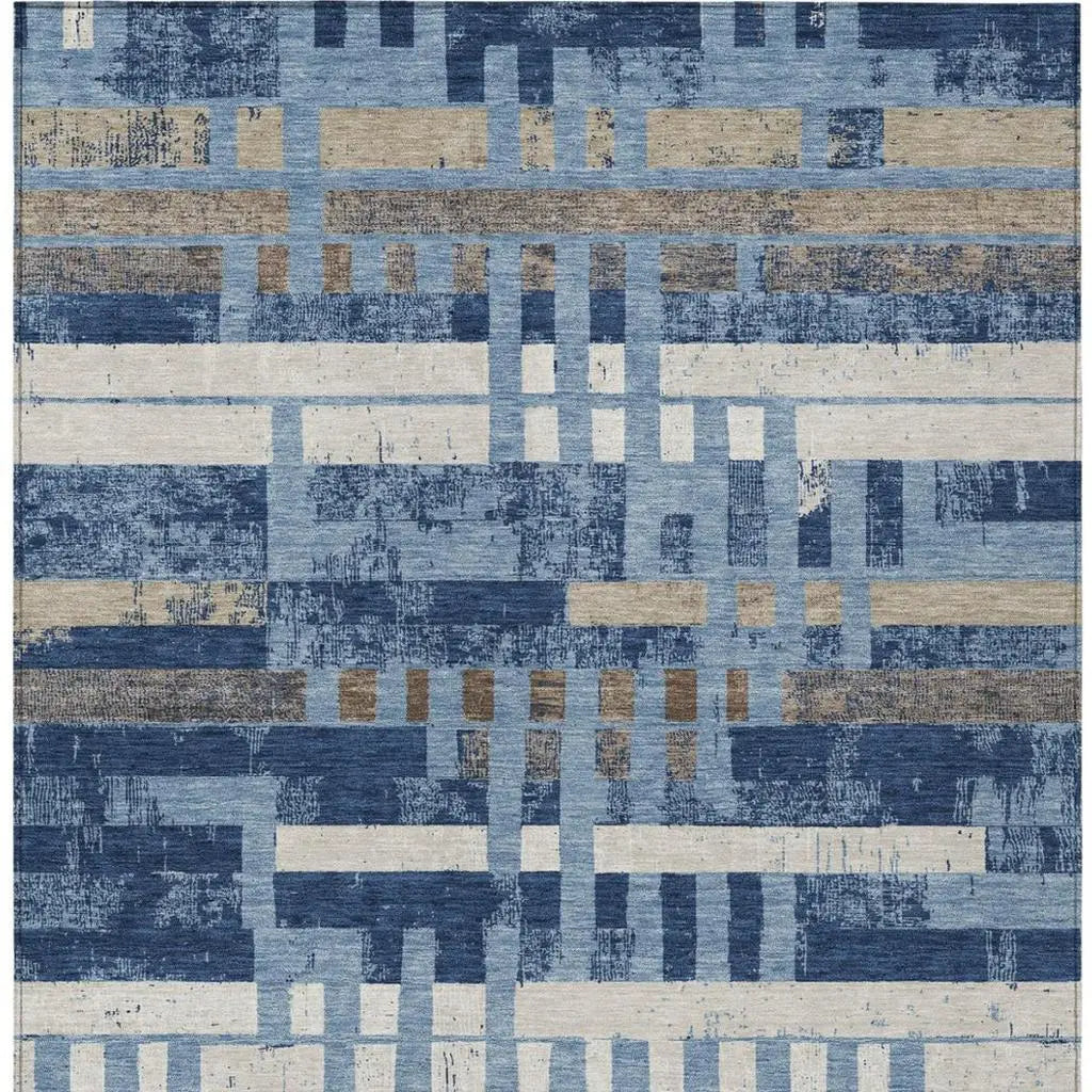 10' X 14' Denim Blue And Blue Striped Washable Indoor Outdoor Area Rug Homeroots Outdoor