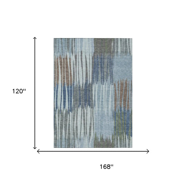 10' X 14' Denim Blue And Blue Striped Washable Indoor Outdoor Area Rug Homeroots Outdoor