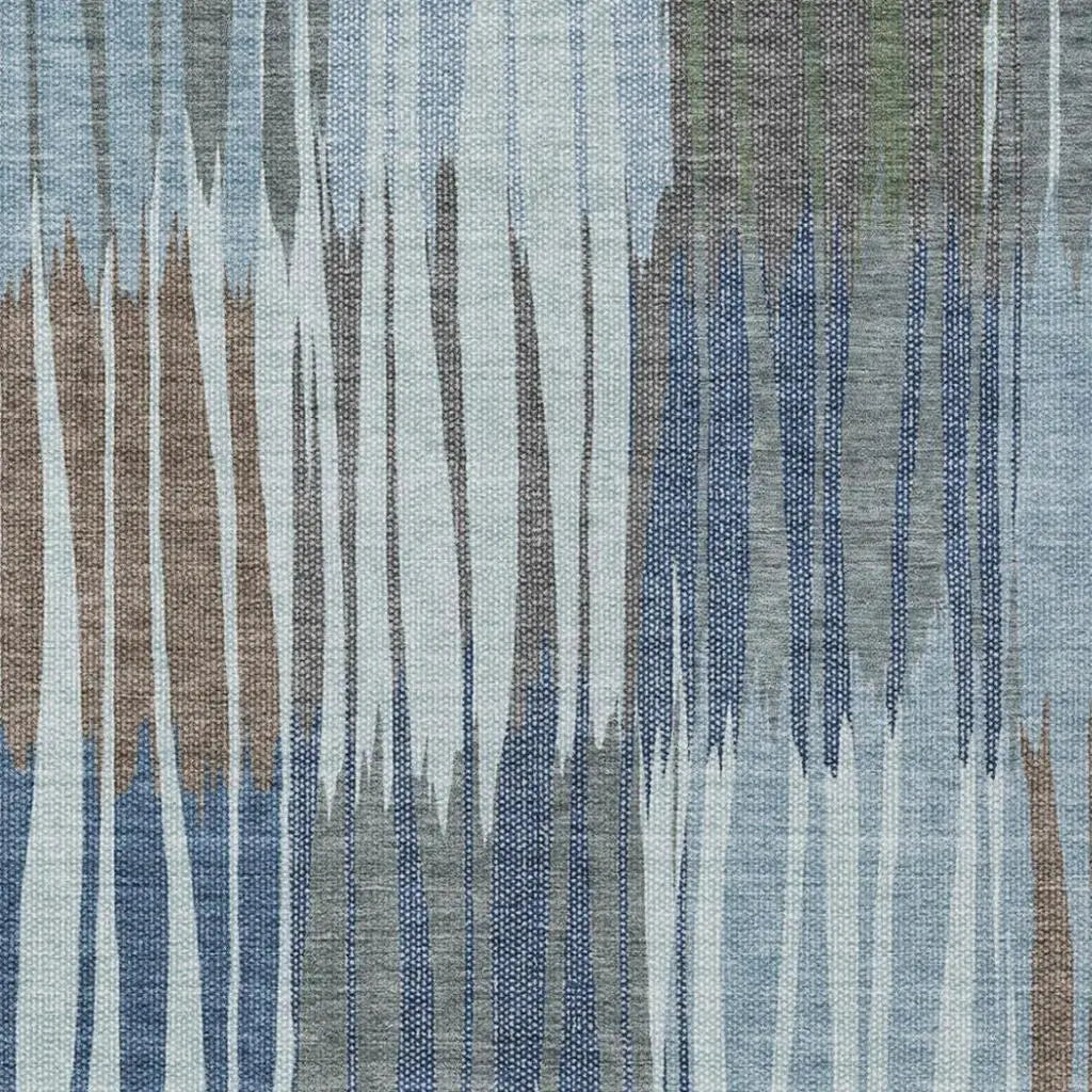 10' X 14' Denim Blue And Blue Striped Washable Indoor Outdoor Area Rug Homeroots Outdoor