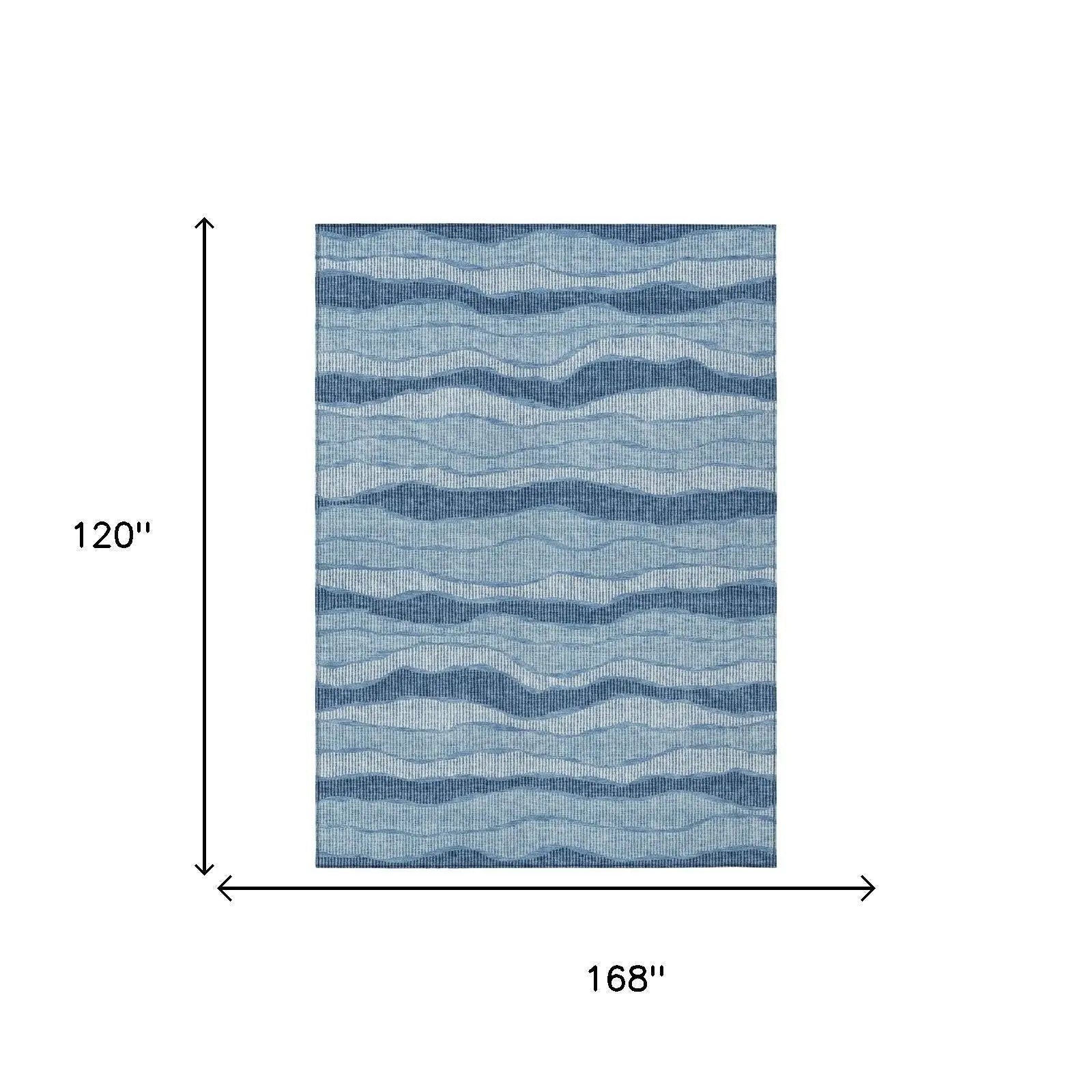 10' X 14' Denim Blue And Blue Striped Washable Indoor Outdoor Area Rug Homeroots Outdoor