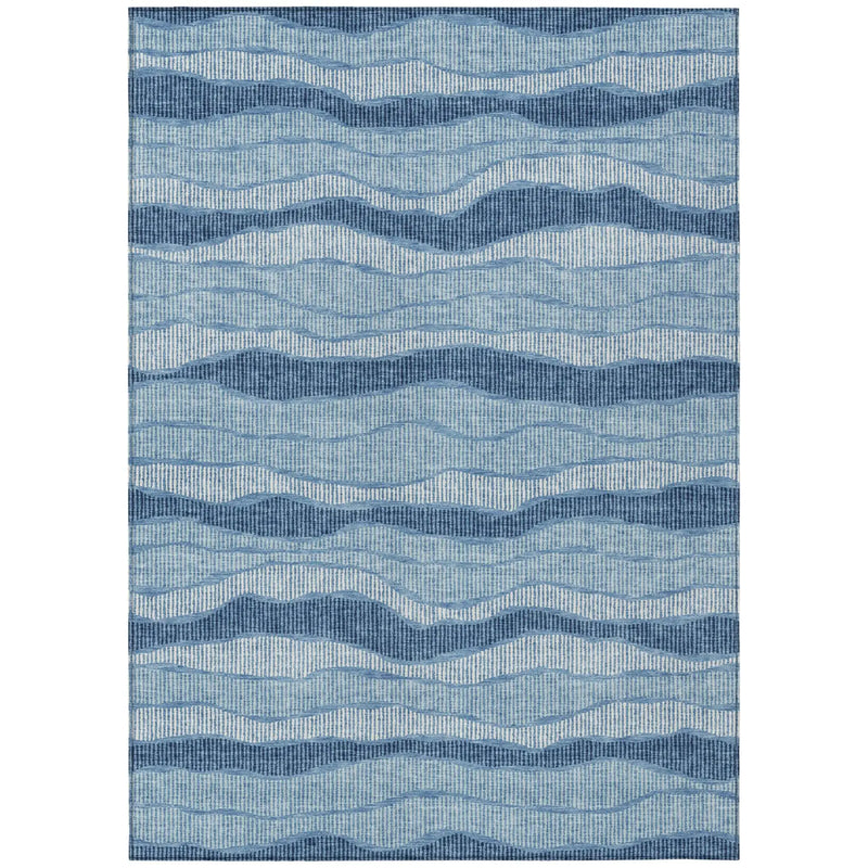 10' X 14' Denim Blue And Blue Striped Washable Indoor Outdoor Area Rug Homeroots Outdoor