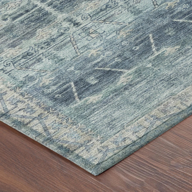 10' X 14' Denim Blue And Blue Tribal Washable Indoor Outdoor Area Rug Homeroots Outdoor