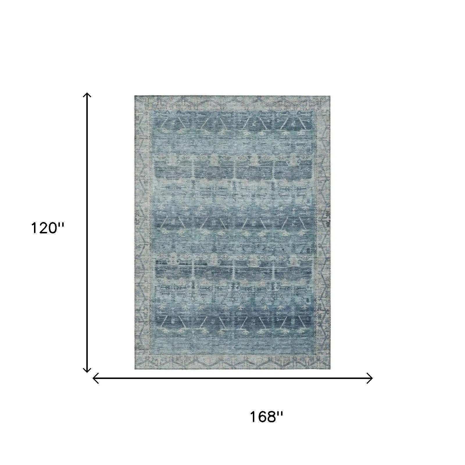 10' X 14' Denim Blue And Blue Tribal Washable Indoor Outdoor Area Rug Homeroots Outdoor