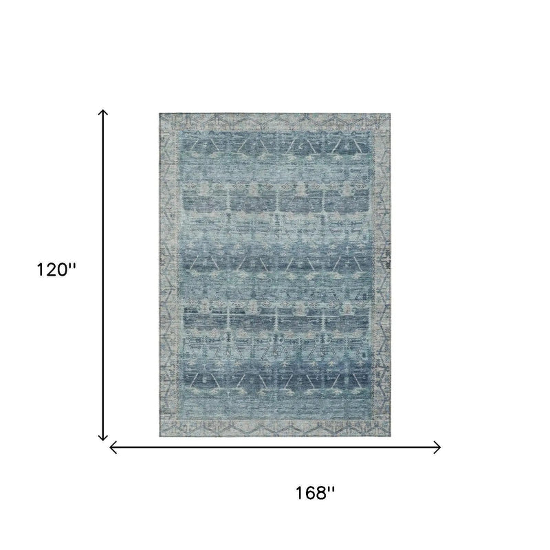 10' X 14' Denim Blue And Blue Tribal Washable Indoor Outdoor Area Rug Homeroots Outdoor