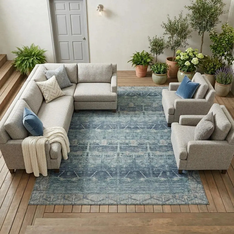 10' X 14' Denim Blue And Blue Tribal Washable Indoor Outdoor Area Rug Homeroots Outdoor