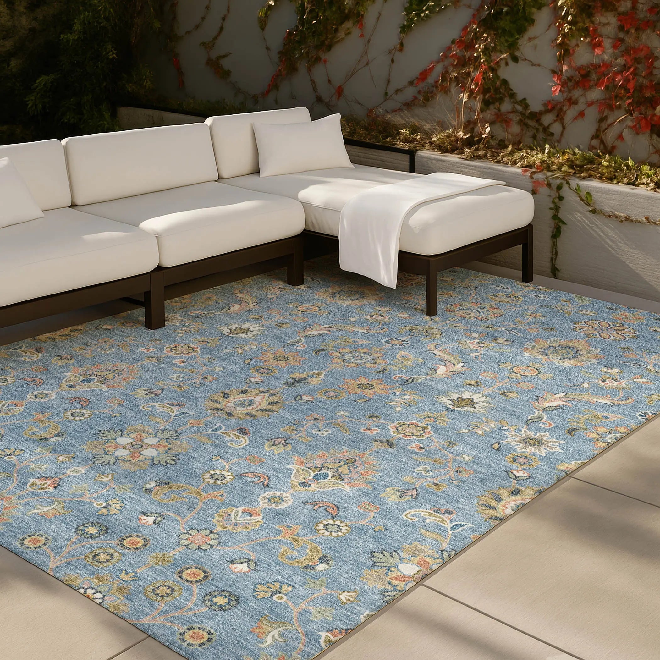 10' X 14' Denim Blue And Copper Abstract Washable Indoor Outdoor Area Rug Homeroots Outdoor