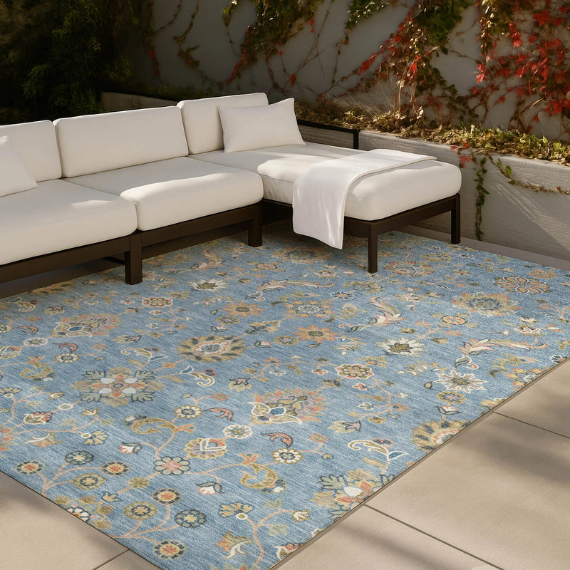 10' X 14' Denim Blue And Copper Abstract Washable Indoor Outdoor Area Rug Homeroots Outdoor