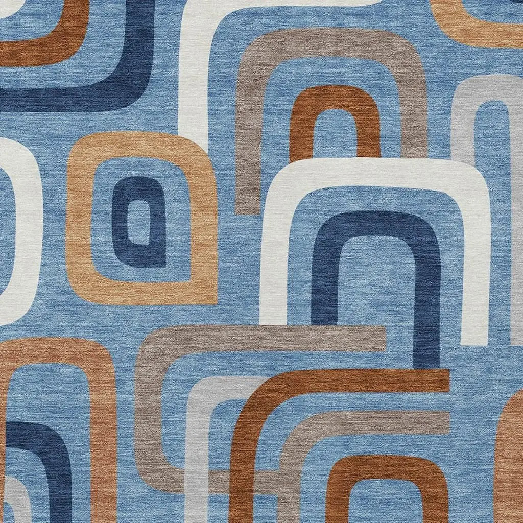 10' X 14' Denim Blue And Copper Geometric Washable Indoor Outdoor Area Rug Homeroots Outdoor
