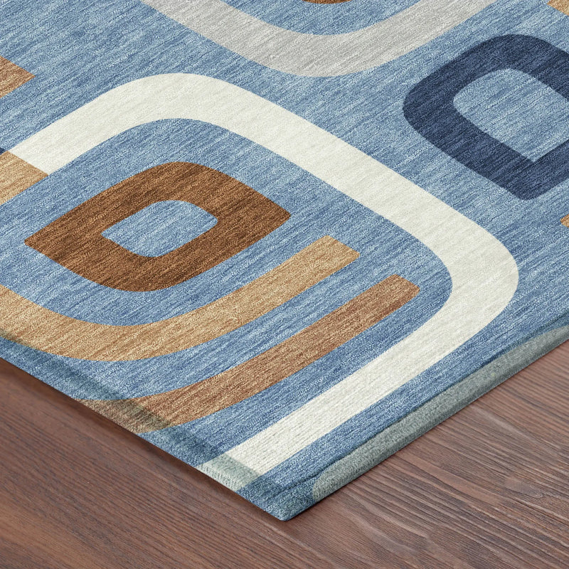 10' X 14' Denim Blue And Copper Geometric Washable Indoor Outdoor Area Rug Homeroots Outdoor