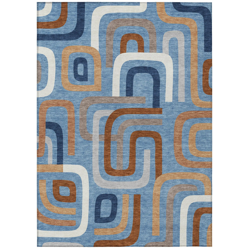10' X 14' Denim Blue And Copper Geometric Washable Indoor Outdoor Area Rug Homeroots Outdoor