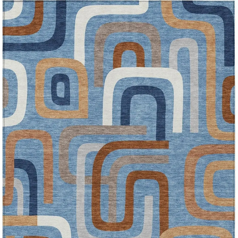 10' X 14' Denim Blue And Copper Geometric Washable Indoor Outdoor Area Rug Homeroots Outdoor