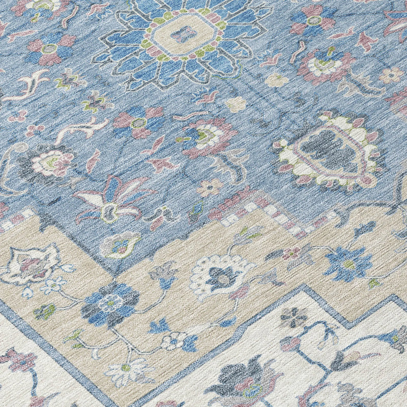 10' X 14' Denim Blue And Ivory Floral Medallion Washable Indoor Outdoor Area Rug Homeroots Outdoor