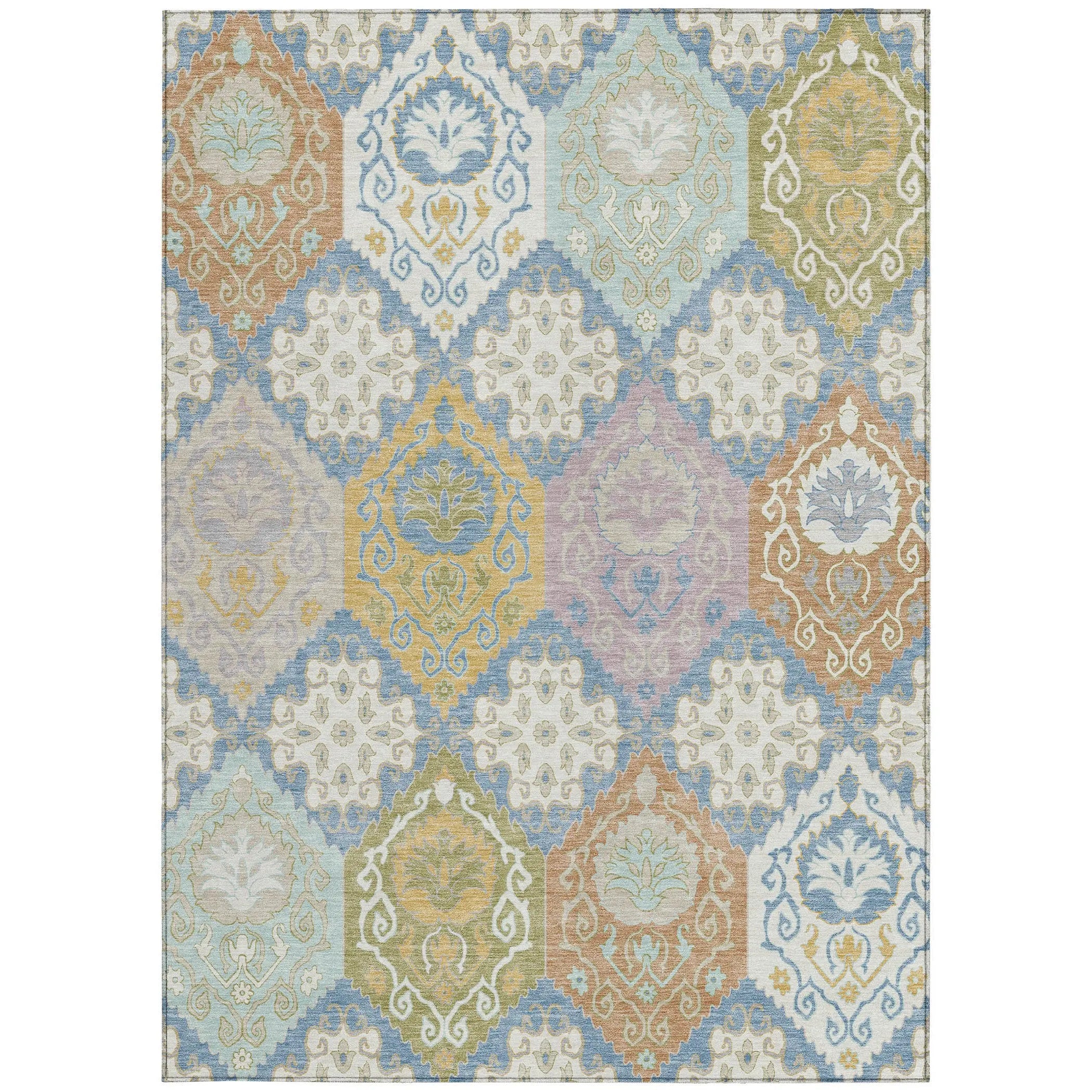 10' X 14' Denim Blue And Ivory Geometric Washable Indoor Outdoor Area Rug Homeroots Outdoor