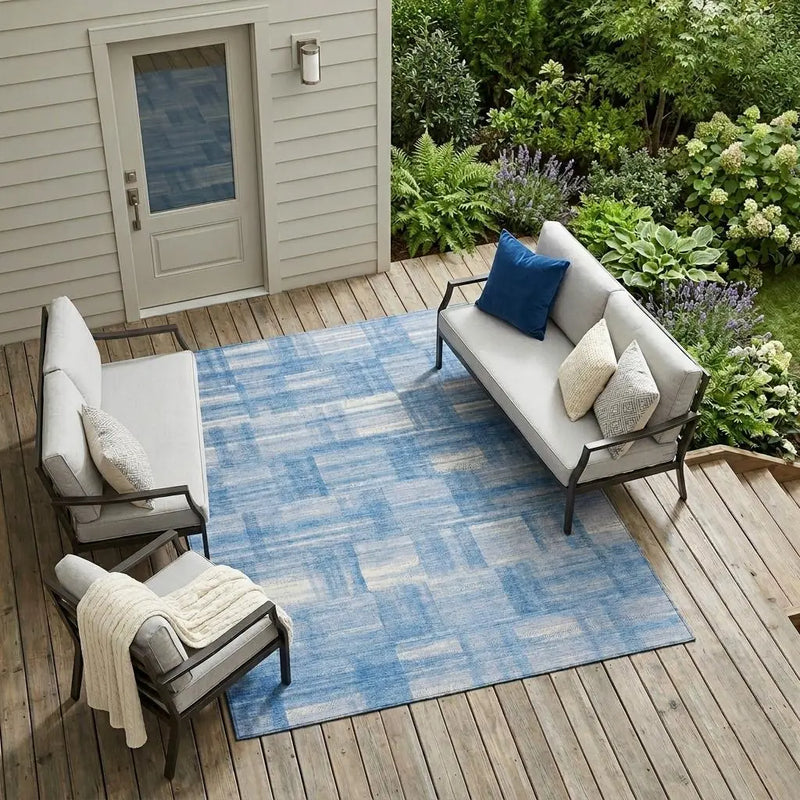 10' X 14' Denim Blue And Ivory Striped Washable Indoor Outdoor Area Rug Homeroots Outdoor