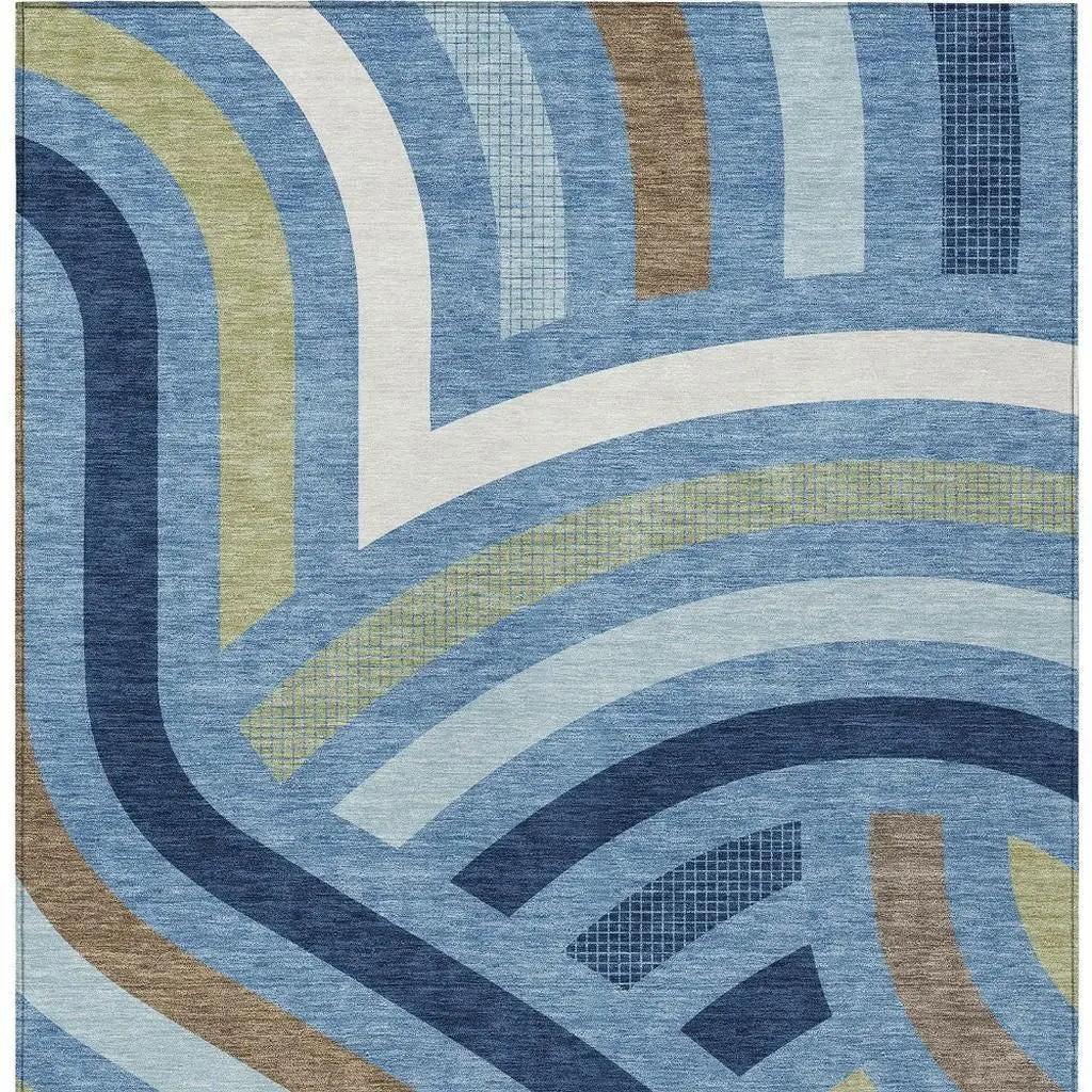 10' X 14' Denim Blue And Navy Blue Abstract Washable Indoor Outdoor Area Rug Homeroots Outdoor