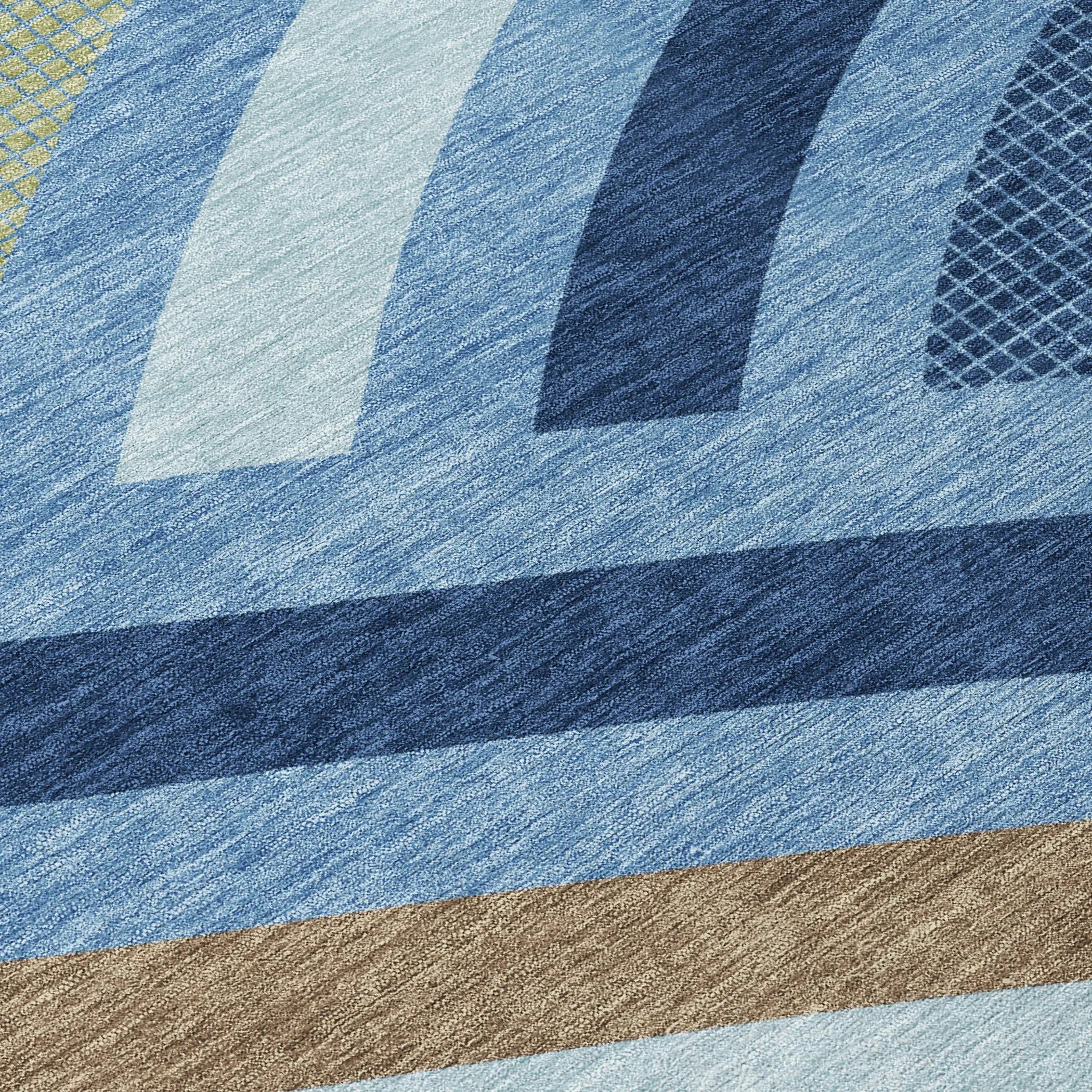 10' X 14' Denim Blue And Navy Blue Abstract Washable Indoor Outdoor Area Rug Homeroots Outdoor