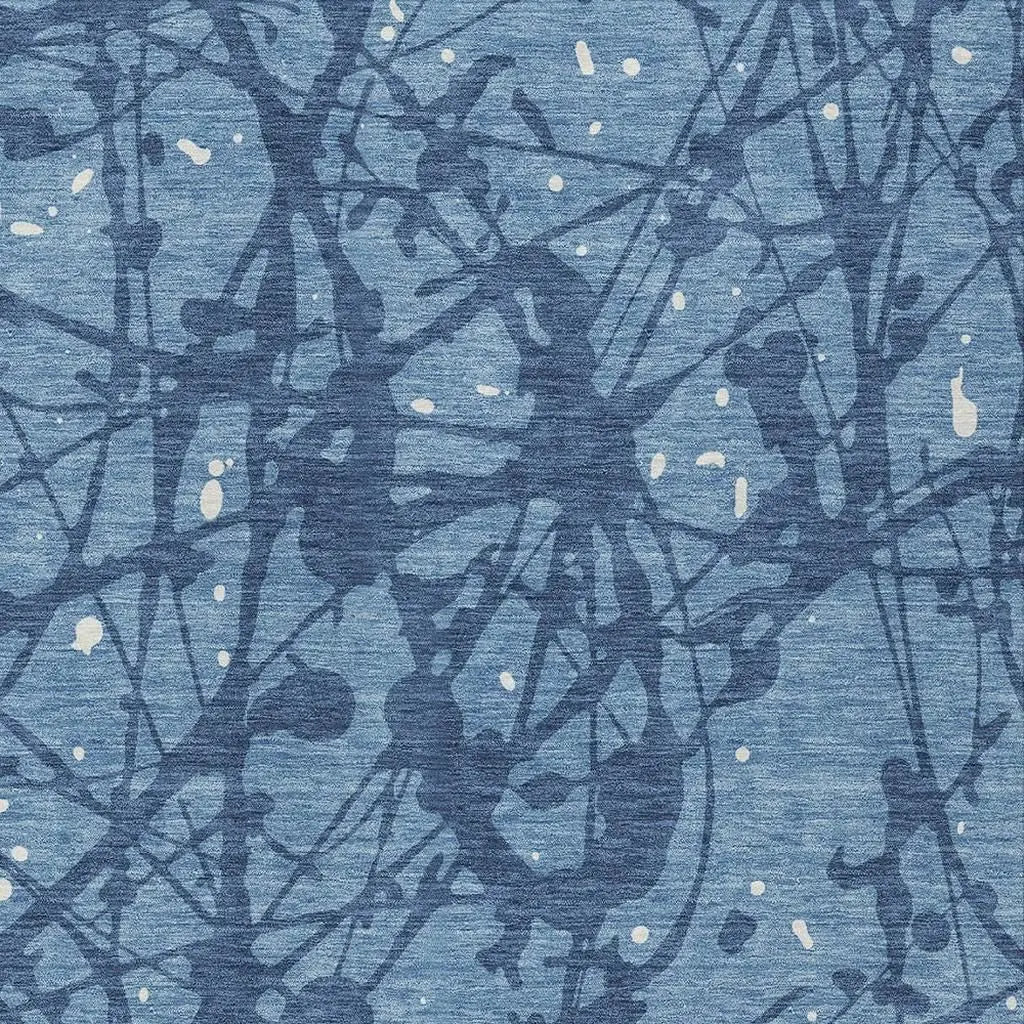 10' X 14' Denim Blue And Navy Blue Abstract Washable Indoor Outdoor Area Rug Homeroots Outdoor