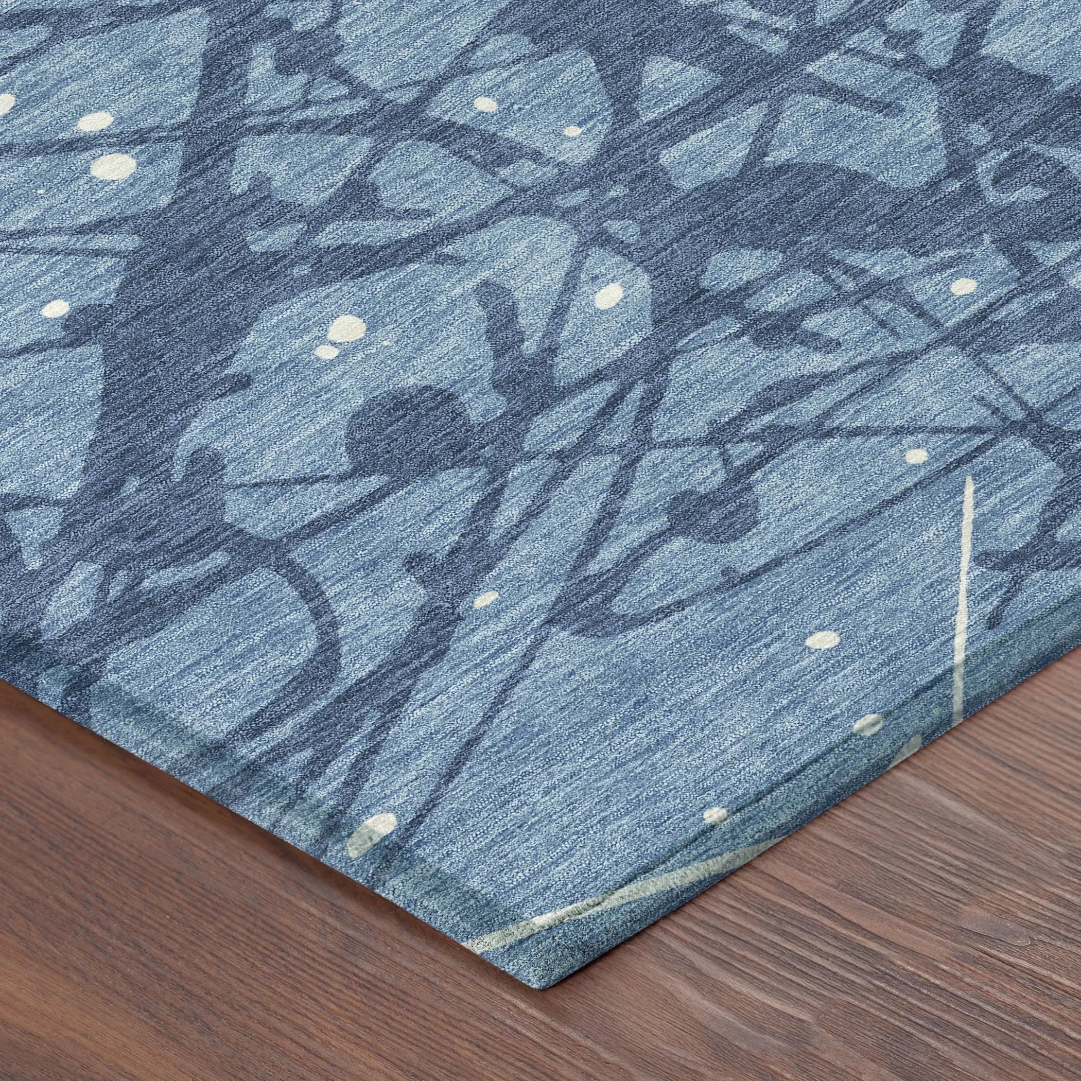 10' X 14' Denim Blue And Navy Blue Abstract Washable Indoor Outdoor Area Rug Homeroots Outdoor