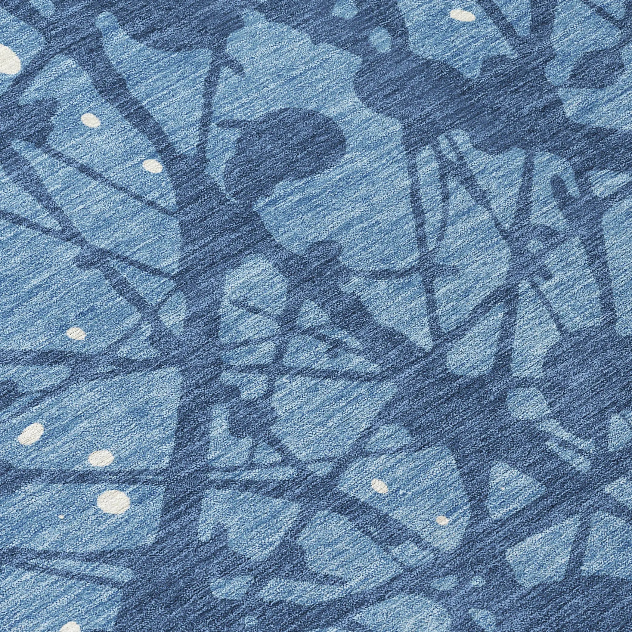 10' X 14' Denim Blue And Navy Blue Abstract Washable Indoor Outdoor Area Rug Homeroots Outdoor