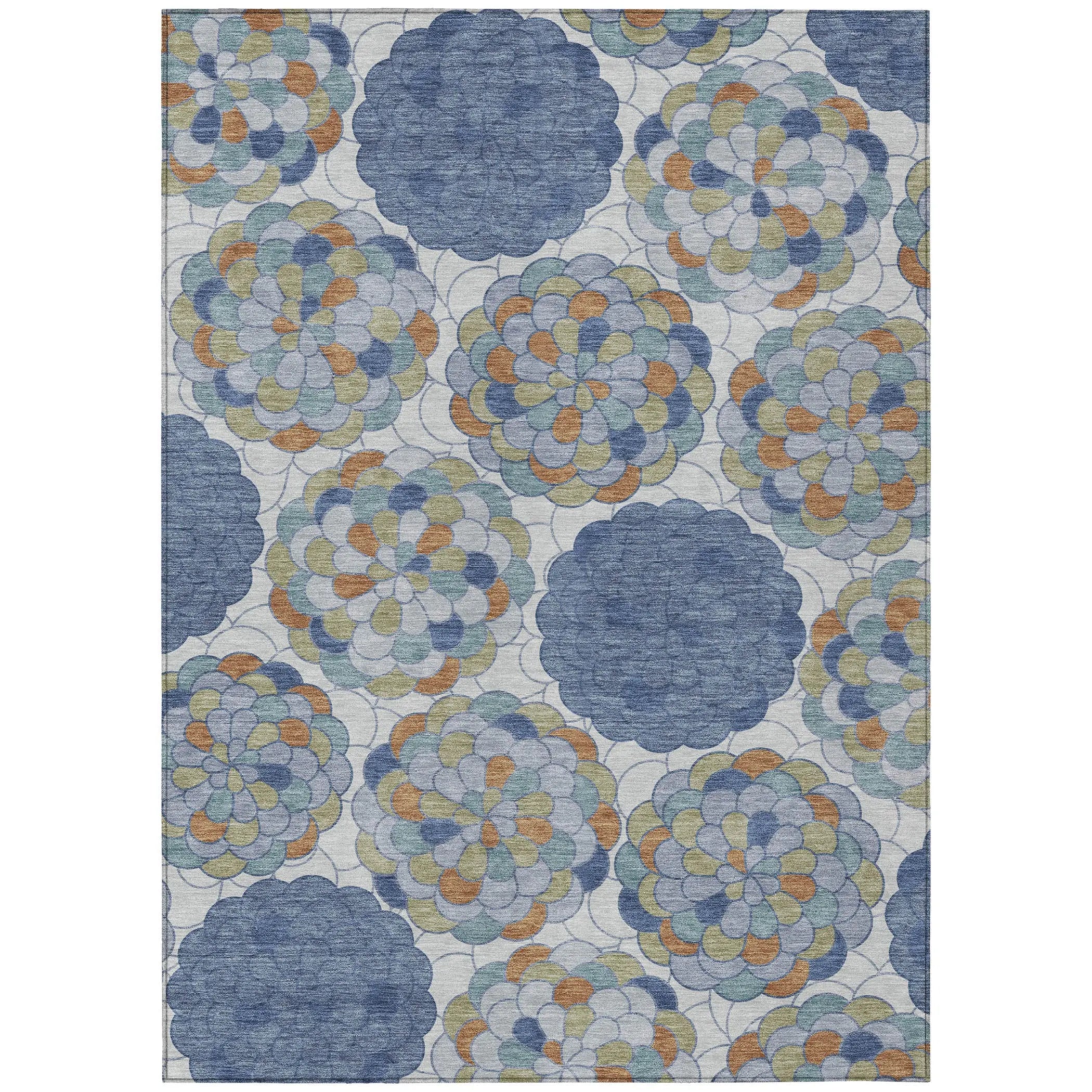 10' X 14' Denim Blue And Silver Floral Washable Indoor Outdoor Area Rug Homeroots Outdoor